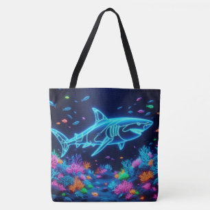 Colorful neon shark  tote bag