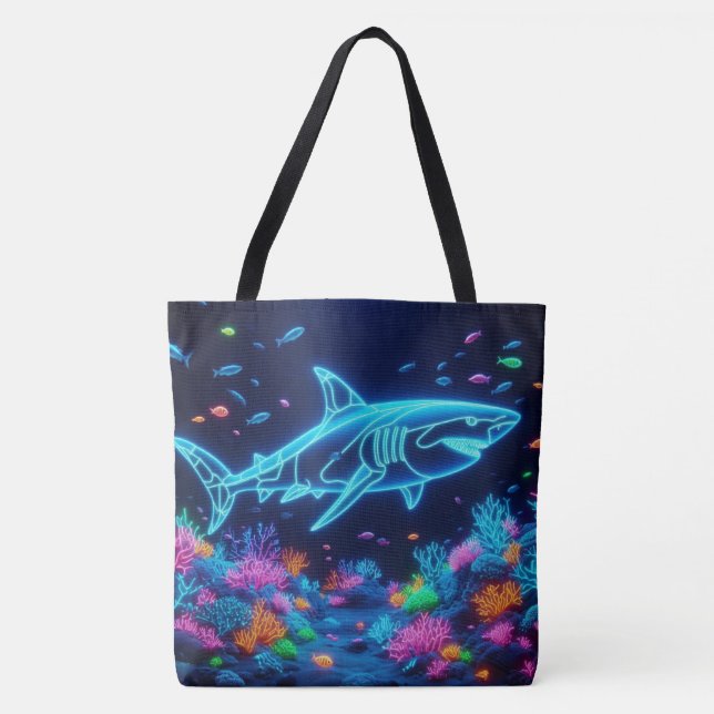 Colorful neon shark  tote bag (Front)