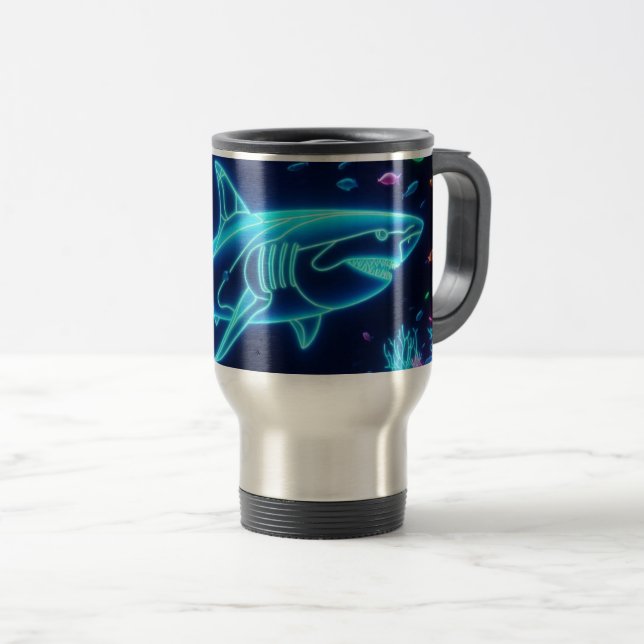 Colorful neon shark  travel mug (Front Right)