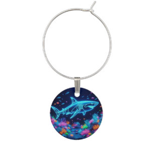 Colorful neon shark wine charm