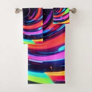 Colorful Neon Spiral Abstract Art Bath Towel Set