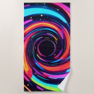 Colorful Neon Spiral Abstract Art Beach Towel