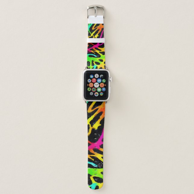 Colorful neon splatter paint design apple watch band (Front)