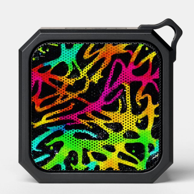 Colorful neon splatter paint design bluetooth speaker (Front)