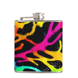 Colorful neon splatter paint design flask