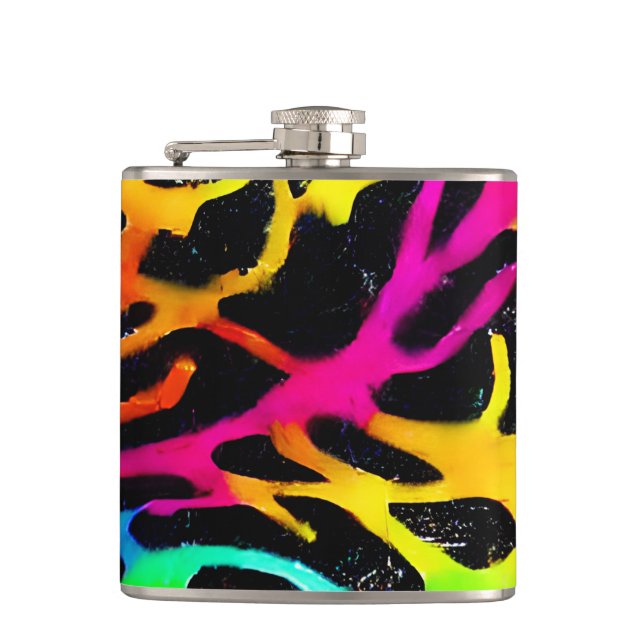 Colorful neon splatter paint design flask (Front)