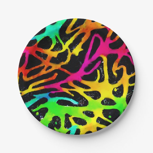 Colorful neon splatter paint design paper plates (Front)