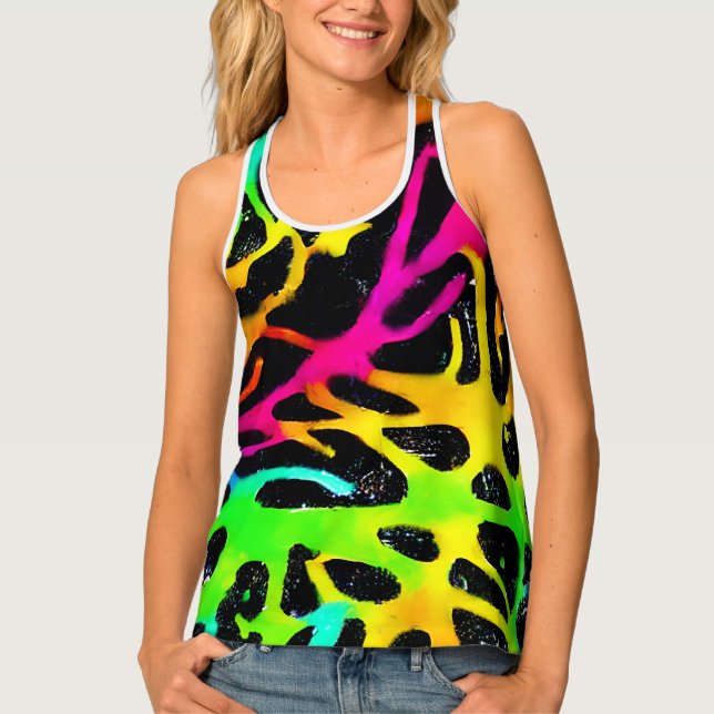 Colorful neon splatter paint design tank top (Front)