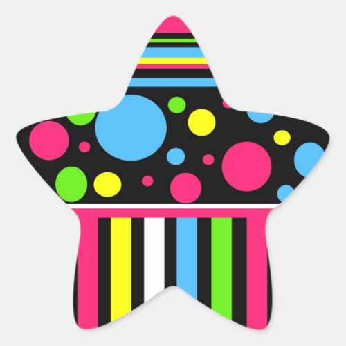 Colorful Neon Stripes Polka Dots Pink Blue Green Star Sticker