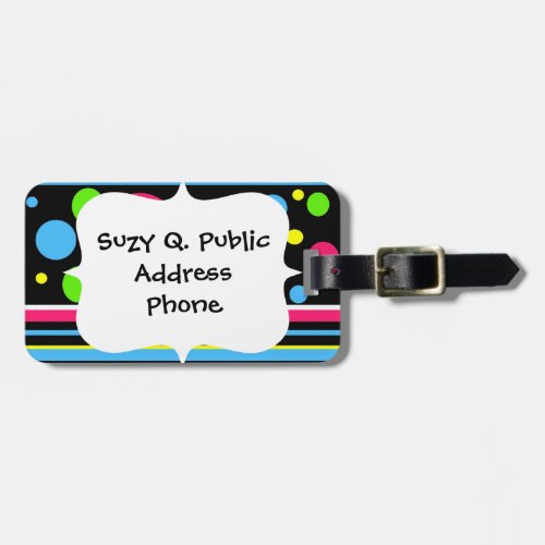 Colorful Neon Stripes Polka Dots Pink Teal Lime Luggage Tag