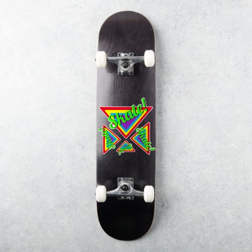 Colorful Neon Triangle Skate Typography Skateboard Sticker