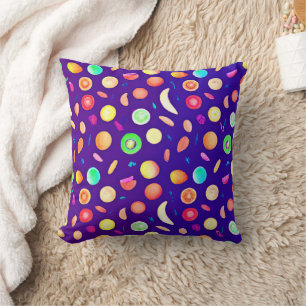 Colorful Neon Tropical Fruit Pattern Throw Pillow