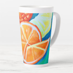 Colorful Neon Tropical Fruits Latte Mug