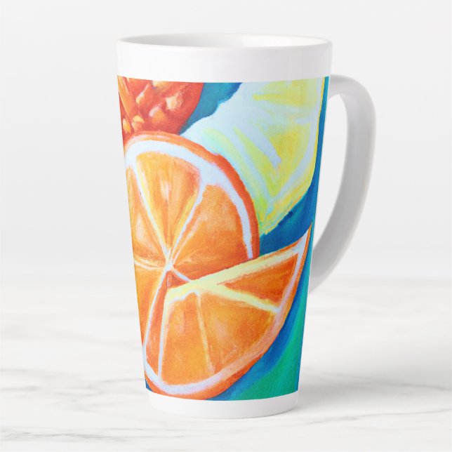 Colorful Neon Tropical Fruits Latte Mug (Right Angle)