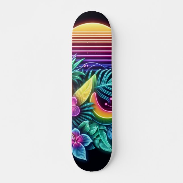 Colorful Neon tropical/Hawaiian Skateboard (Front)