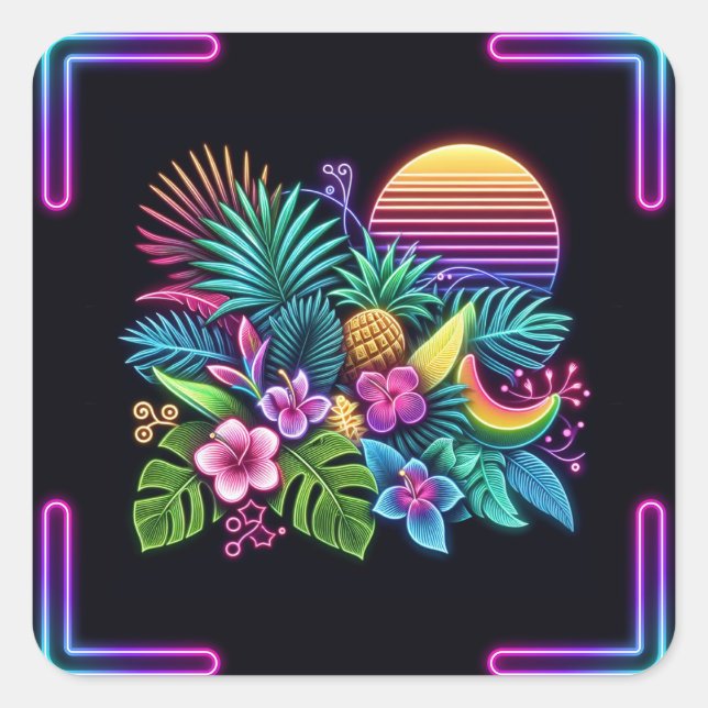 Colorful Neon tropical/Hawaiian Square Sticker (Front)