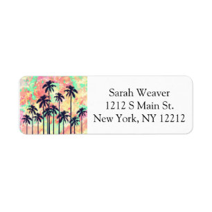 Colorful Neon Watercolor with Black Palm Trees Label