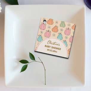 Colorful Neutral Beige Pumpkin Pattern Baby Shower Favor Tags
