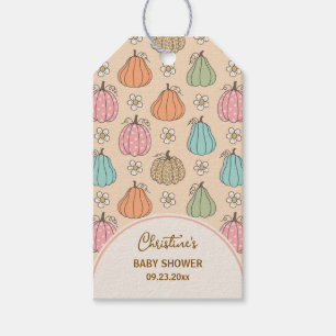Colorful Neutral Beige Pumpkin Pattern Baby Shower Gift Tags