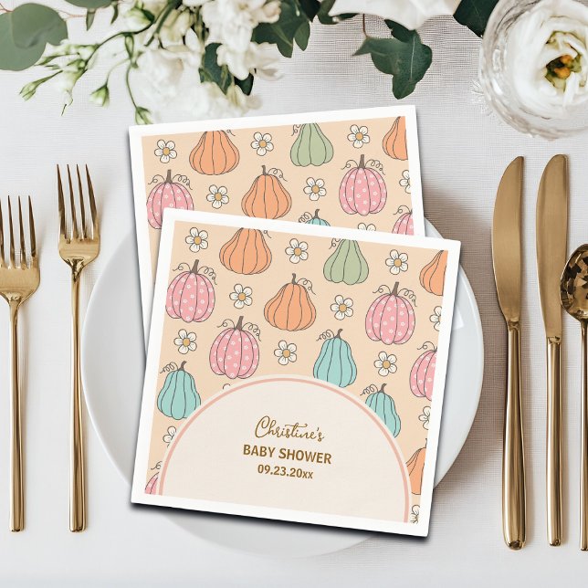 Colorful Neutral Beige Pumpkin Pattern Baby Shower Napkins (Creator Uploaded)