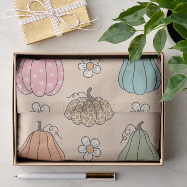 Colorful Neutral Beige Pumpkin Pattern Tissue Paper (Gift)