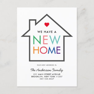 Colorful New Home Change of Address House Moving Announcement Postcard