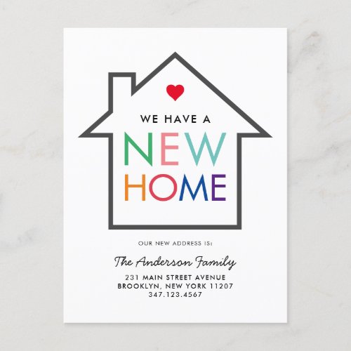 Colorful New Home Change of Address House Moving Announcement Postcard