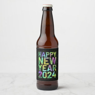Colorful new year 2024 beer bottle label