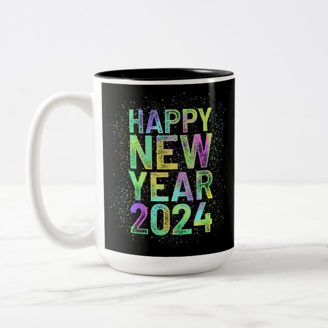 Colorful new year 2024 Two-Tone coffee mug (Left)
