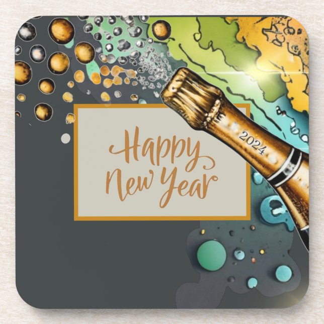 Colorful new years beverage coaster (Front)