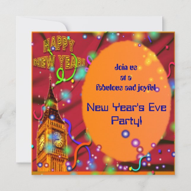 Colorful New Year's Eve Party Invitation (Front)