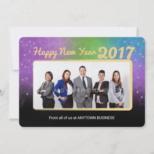 Colorful New Years Photo Business Greeting Holiday Card