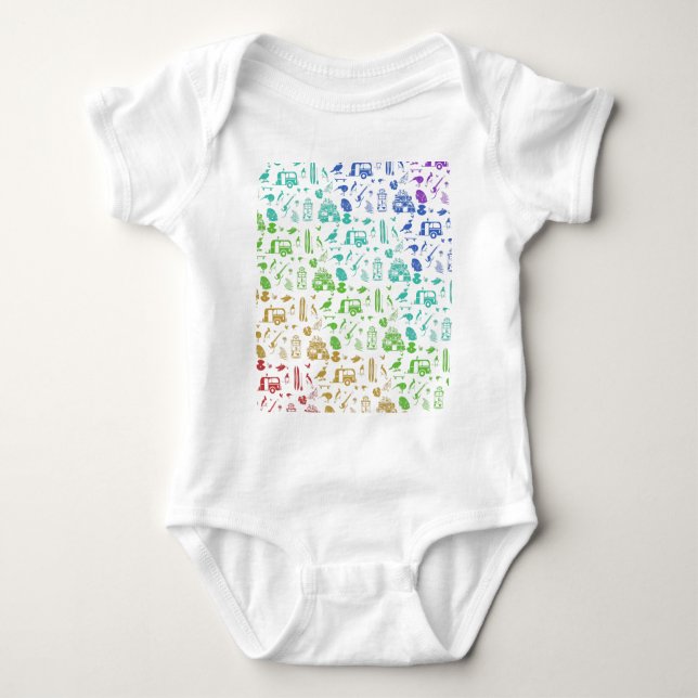 Colorful New Zealand Summer Pattern Baby Bodysuit (Front)