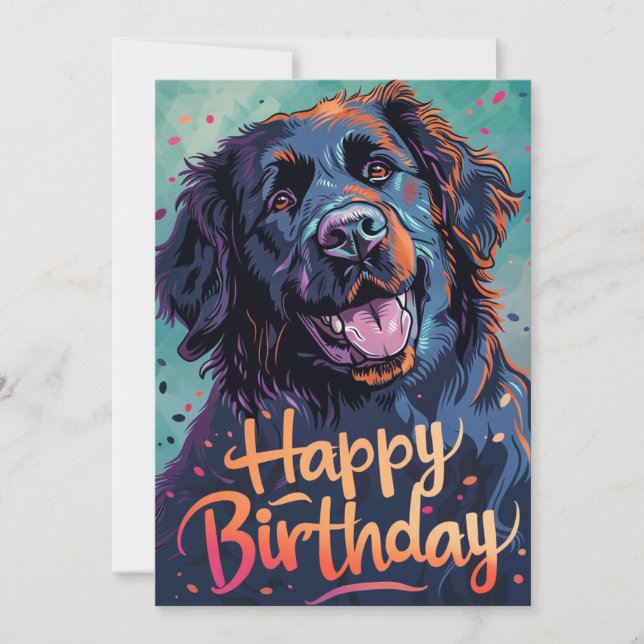 Colorful Newfoundland dog Birthday Holiday Card (Front)