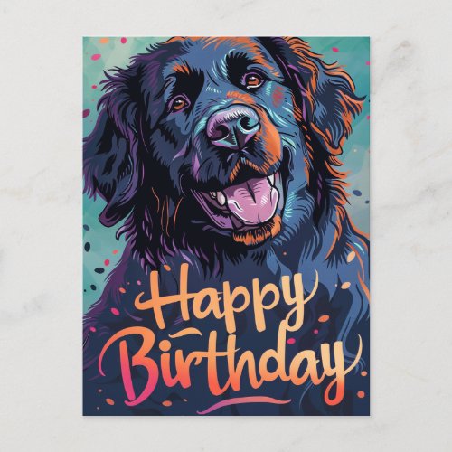 Colorful Newfoundland dog Birthday Postcard