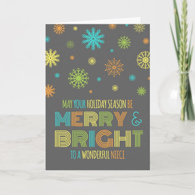 Colorful Niece Merry & Bright Christmas Card (Front)