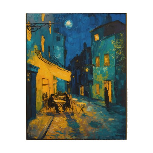Colorful Night Cafe Wood Wall Art