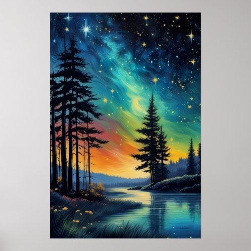 Colorful Night Over Peaceful Wilderness Poster