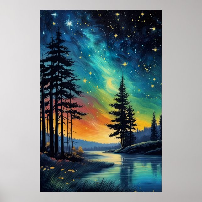 Colorful Night Over Peaceful Wilderness Poster (Front)