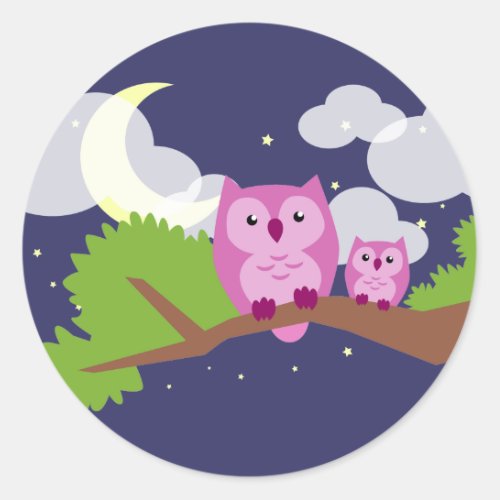 Colorful Night Owl Classic Round Sticker