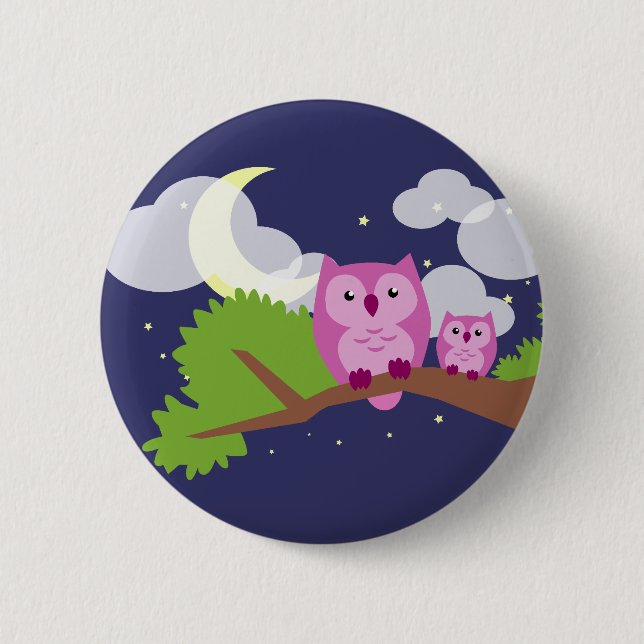 Colorful Night Owl Pinback Button (Front)