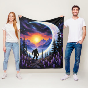 Colorful night sky Sasquatch Stroll, crescent moon Fleece Blanket