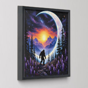Colorful night sky Sasquatch Stroll, crescent moon Peel And Stick Photo Tile