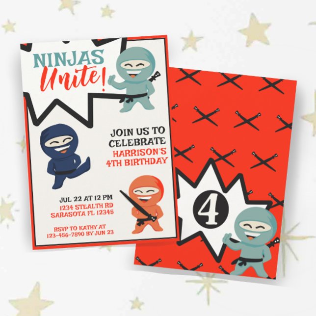 Colorful Ninja Karate Birthday Invitation (Creator Uploaded)