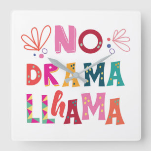 Colorful No Drama Llama Square Wall Clock