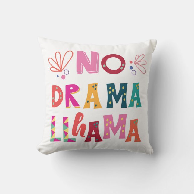 Colorful No Drama Llama Throw Pillow (Front)