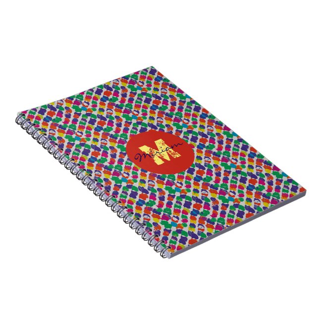 Colorful noise textured monogram customize notebook (Right Side)
