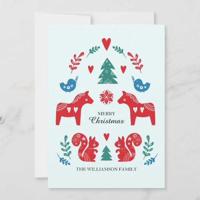 Colorful Nordic Scandinavian Merry Christmas Holid Holiday Card (Front)