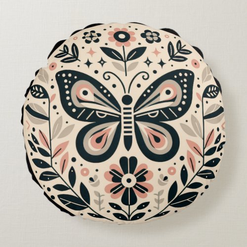Colorful Nordic Style butterfly Round Pillow
