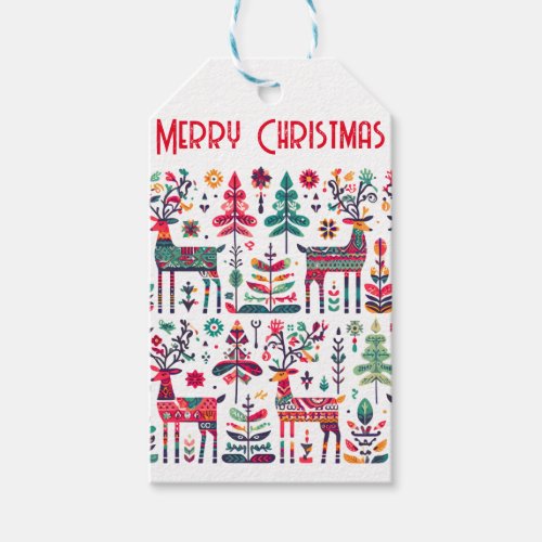 Colorful Nordic Style Reindeer Pattern Gift Tags